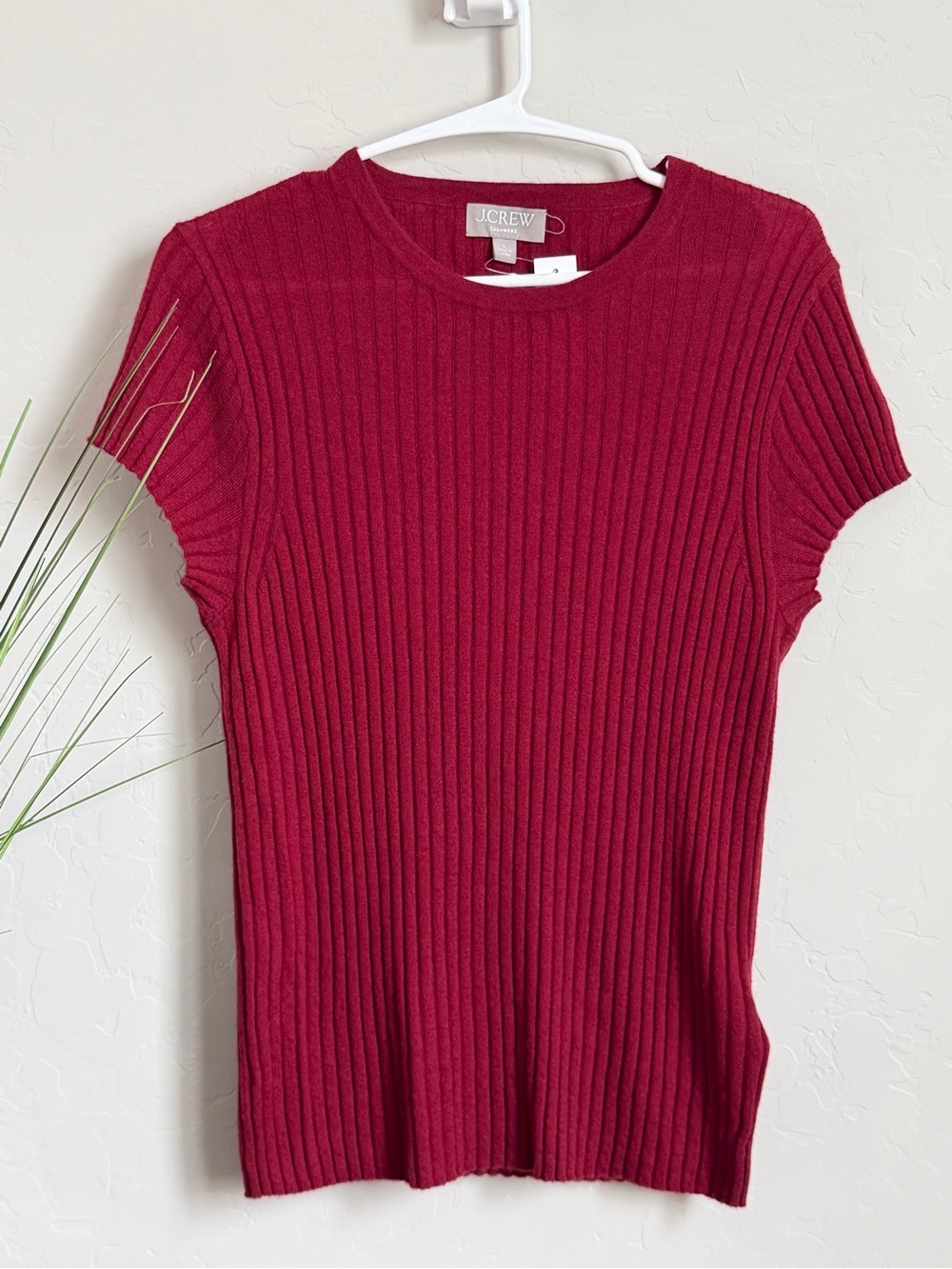 J.Crew 100% Cashmere Ribbed Short Sleeve Sweater Top Large NWT